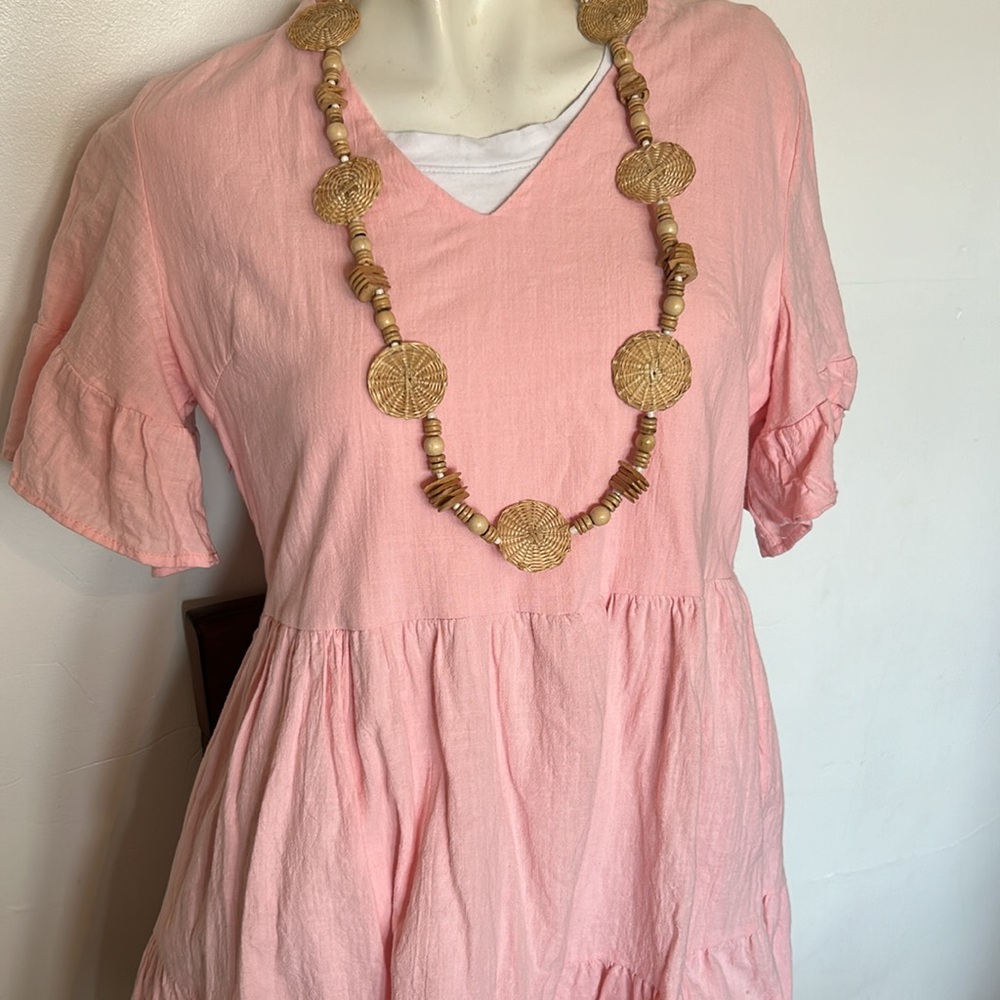Light Pink V-Neck Tiered Women's Dress - Picture 3 of 7